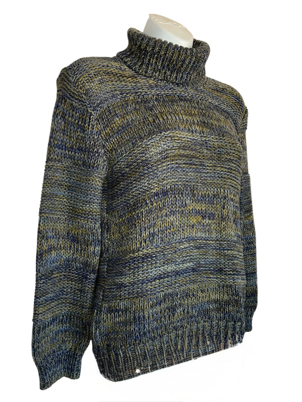 Cousin Johnny Turtleneck Sweater Women's S, Olive /Navy in Textured Marled Knit.